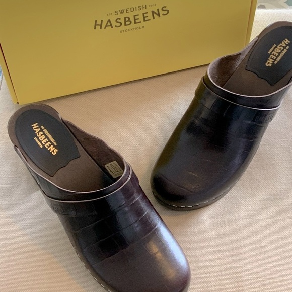 SWEDISH HASBEENS Slip In Brown Crocodile Clog - Women’s Size 37 (= Size 7) NEW - Picture 2 of 13